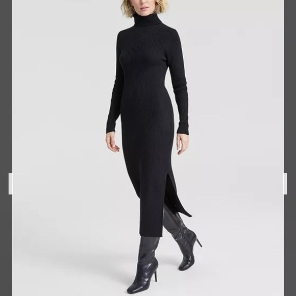 Charter Club Women's 100% Cashmere Turtleneck Midi Sweater Dress in Black Size L - Picture 1 of 9